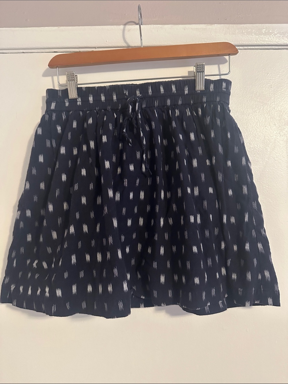 Navy Printed Drawstring Mini Skirt